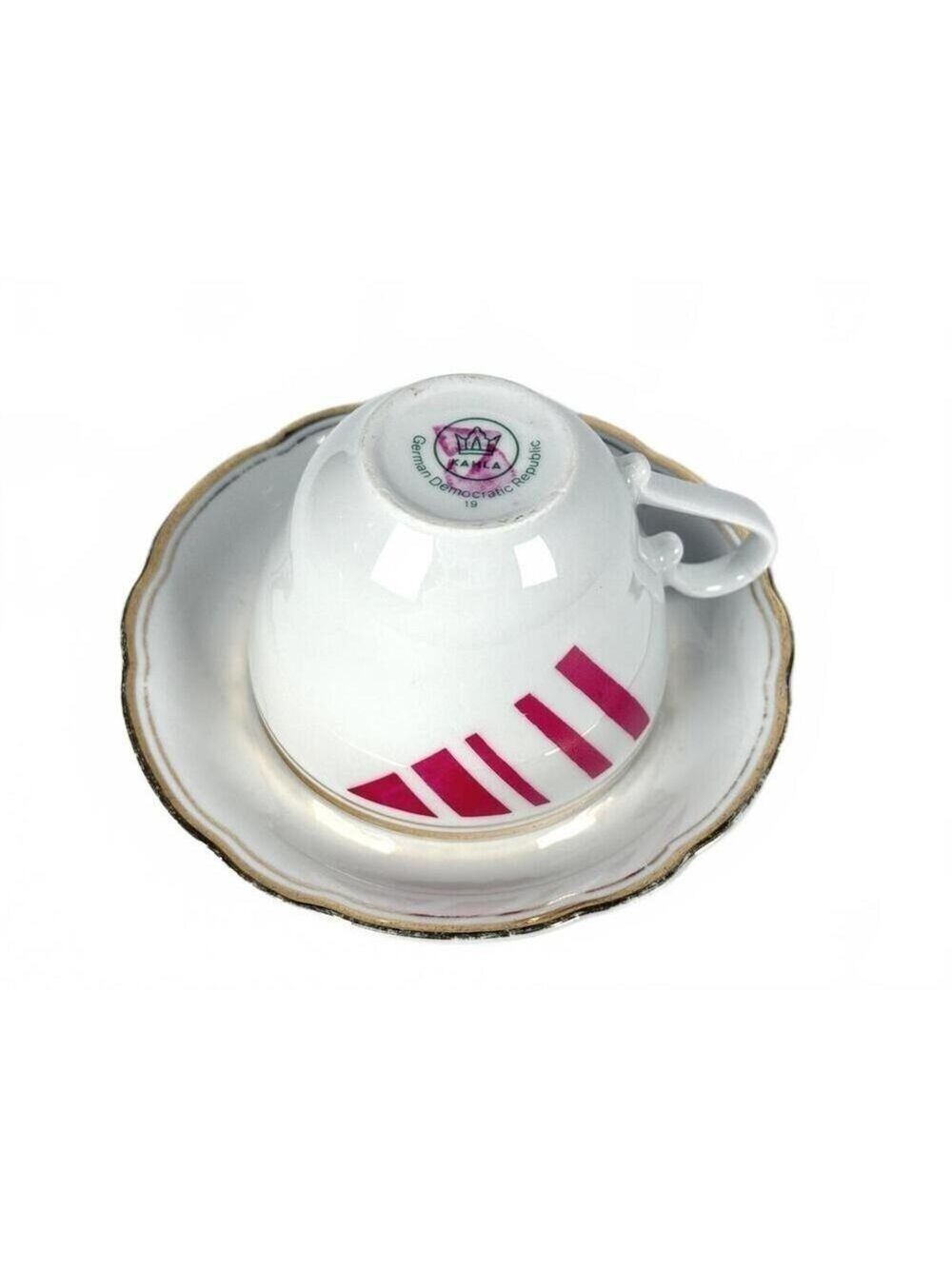 Set of 2 Vintage Kahla GDR Geometric Porcelain Tea Cups and Saucers East Germany - Picture 8 of 14